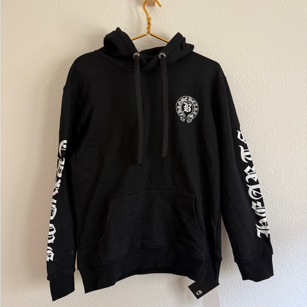 Designer Inspired Black Hoodie with White Graphics Sz Small NWT